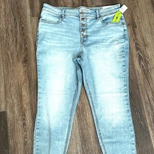 Maurice Button Front Super Skinny Light Denim Jeans - XL - New